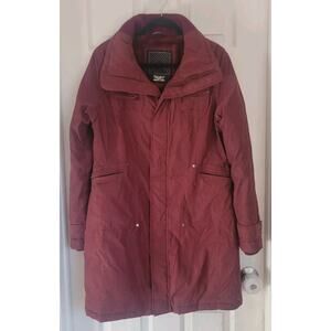 Aritzia TNA Verbier Parka Jacket Womens Size L Maroon Faux Fur Lined